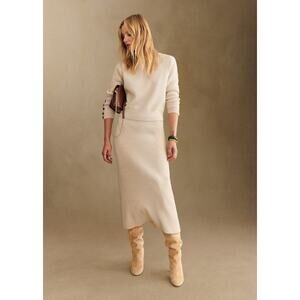 Sezane Cream Midi Skirt